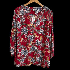 NWT Old Navy Plus‎ size 3X Red Floral Rayon Blouse Top Fall Tassel Tie Boho New